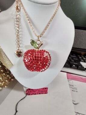 Betsey Johnson Red Crystal Apple Pendant Necklace